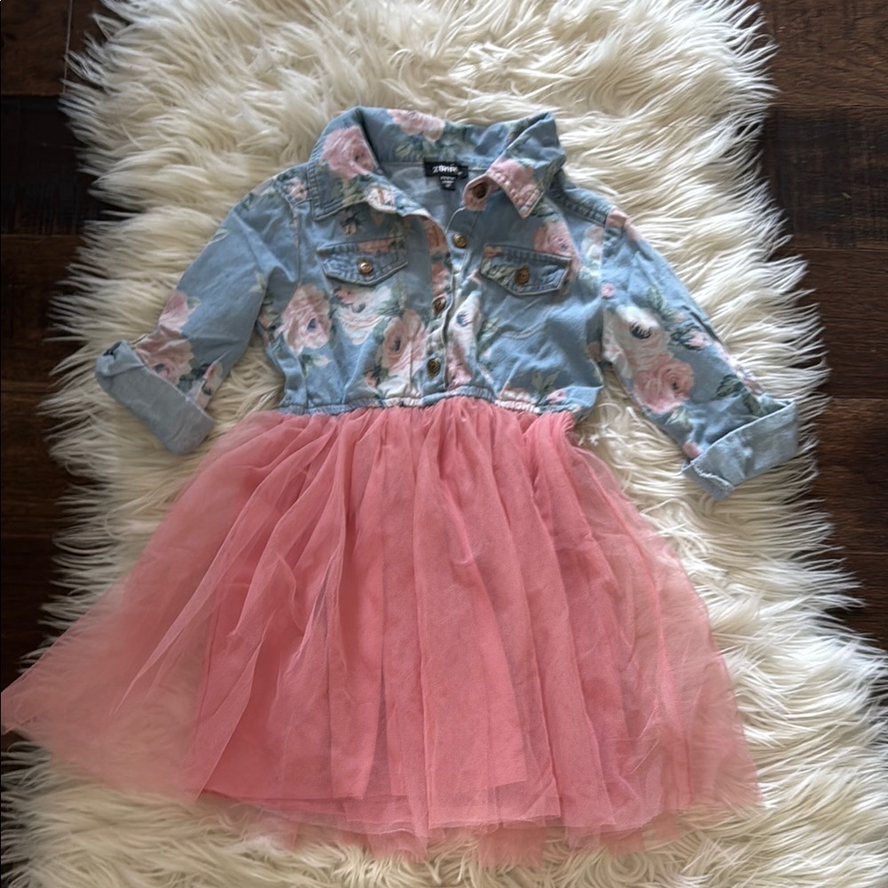 Floral Denim and Pink Tulle Dress
